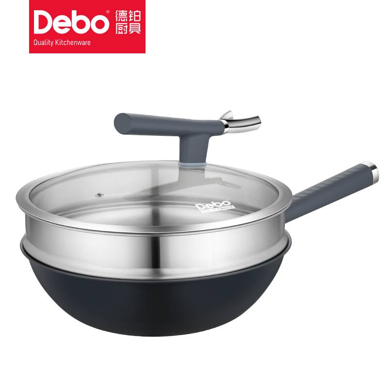 德铂（Debo） 帕拉格无涂层不粘炒锅 32cm DEP-DS405 黑色