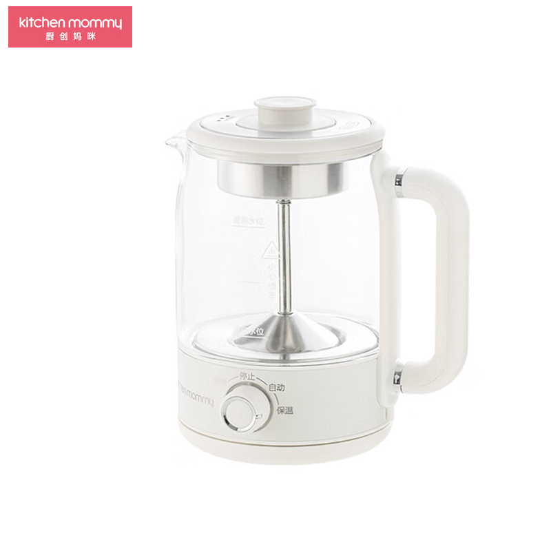厨创妈咪（kitchen mommy） 生壶煮茶器煮茶壶电水壶热水壶烧水壶电热水壶迷你玻璃花茶壶B22 米白色 1.2L