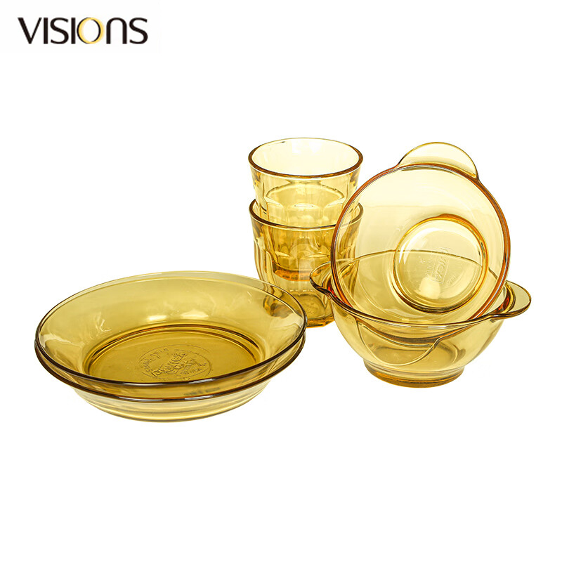 康宁（Corelle Brands） Pyrex餐具Shiny晶耀系列玻璃餐具6a件组小汤盘*2+带耳碗*2+水杯*2 PX-SY6A/HP 6件套