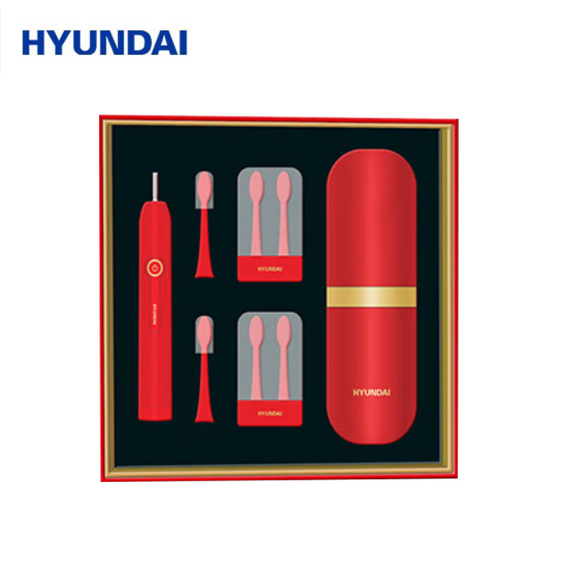 HYUNDAI 吉祥鸿运声波电动牙刷套装X10中国红配洗漱杯声波震动牙刷