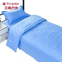 三极户外（Tri-polar） TP2841全棉三件套宿舍可用单人舒适床品套件蓝缎条适用于1.2米床