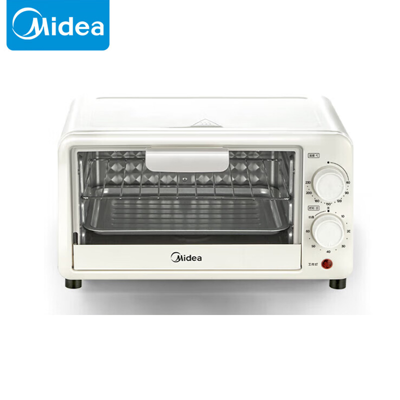 美的（Midea） 电烤箱迷你容量极简操作60-230℃宽幅调温上下加热金属烤管10L白色PT10X1一台