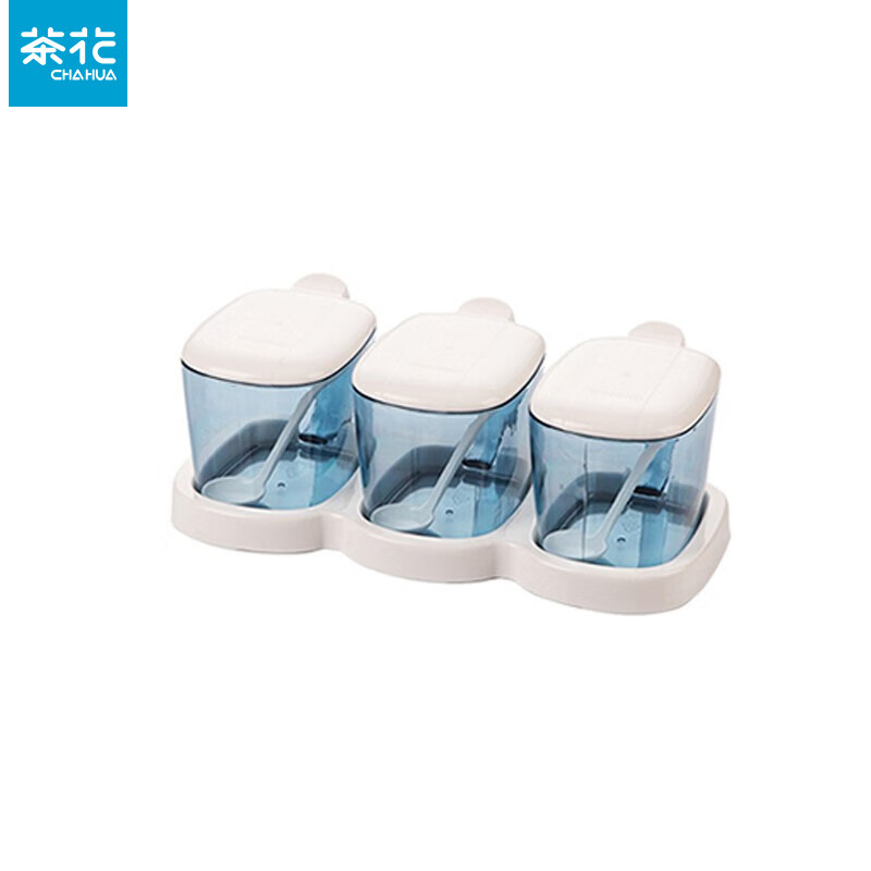 茶花（CHAHUA）加厚透明塑料调味盒  三组装带小勺（随机颜色） B25002