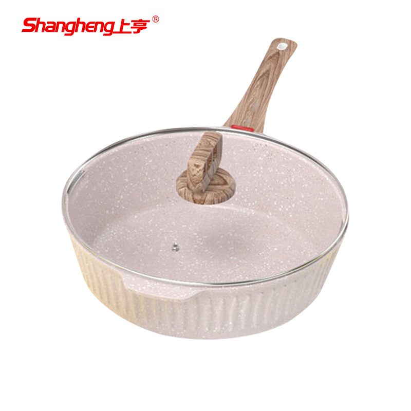 上亨（shangheng） 麦饭石色不粘炒锅轻油家用煎锅炸煮炒菜锅少烟燃气灶电磁炉通用 【32CM升级加厚白】不粘煎炒锅 SHZH-CJCG001