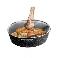 上亨（shangheng） SHZH-CJCG001麦饭石色不粘炒锅轻油家用煎锅炸煮炒菜锅少烟燃气灶电磁炉通用 【28CM升级加厚黑】不粘煎炒锅