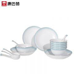 康巴赫（KBH） LPB-LYGC016 天青之彩骨瓷餐具16头家用陶瓷餐具碗盘勺子套装