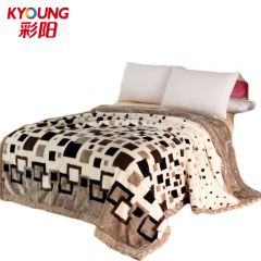 彩阳 方格双层加厚超柔拉舍尔毛毯 150*200cm4斤