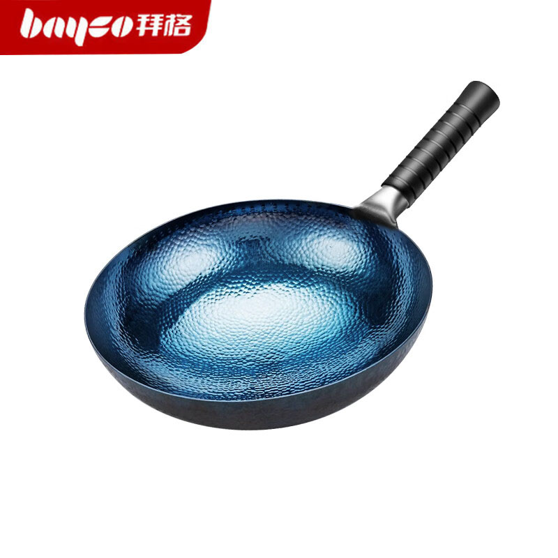 拜格（BAYCO） 章丘已开锅铁锅32cm圆底炒锅无涂层不易粘老式家用精铁锅BG50130