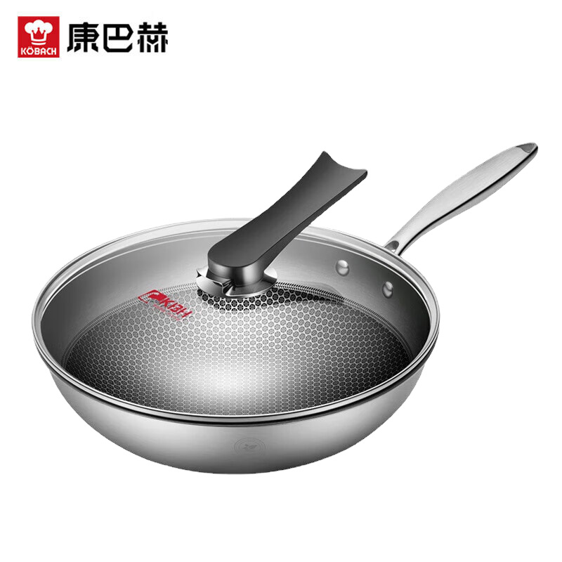 康巴赫（KBH） CFC32A1炒锅食品级304不锈钢锅具蜂窝少油烟炒菜锅电磁炉燃气灶通用