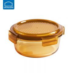 乐扣乐扣（LOCK&LOCK） LCB221FU 琥珀色圆形玻璃保鲜盒650mL微波炉冰箱冷藏收纳