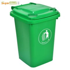 舒蔻   （Supercloud）加厚物业小区 公用室外环保分类塑料带盖 环卫户外垃圾桶 大号商用绿色32L