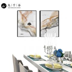 九千谷 餐厅装饰画现代轻奢卧室沙发客厅背景墙遮挡壁画挂画晶钻画50*70cm*2晶瓷镶钻画黑框7765