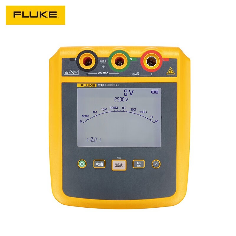 福禄克（FLUKE） 绝缘电阻测试仪F1535测试电压量程：2500V绝缘电阻量程：500GΩ精度：±5%短路电流：0描述：高压绝缘电阻测试仪