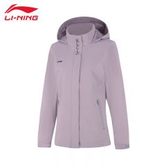 李宁（LI-NING） 防风保暖女款运动风衣AFDUA18-11砚灰紫M