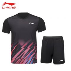 李宁（Lining） AATU031-1中性羽毛球服比赛套装标准黑色XL