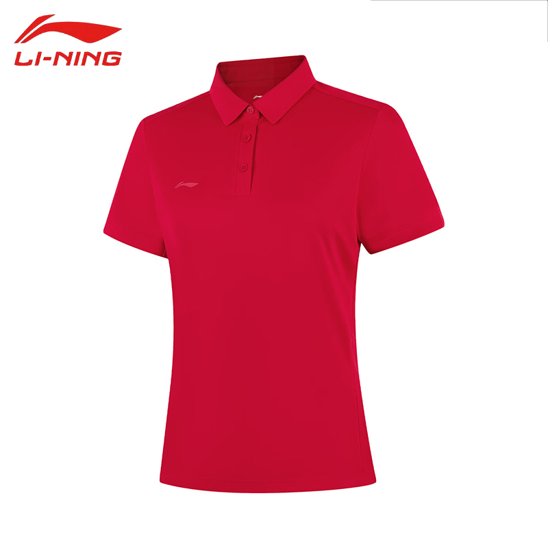 李宁（LI-NING） APLV028-4女士舒适透气短袖POLO衫速干T恤公牛红L码