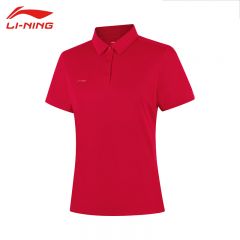 李宁（LI-NING） APLV028-4女士舒适透气短袖POLO衫速干T恤公牛红L码