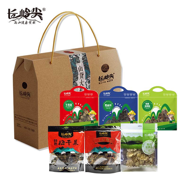 长岭尖 干香菇黑木耳梅干菜菌菇食用菌组合干货礼盒 山货大礼包844g