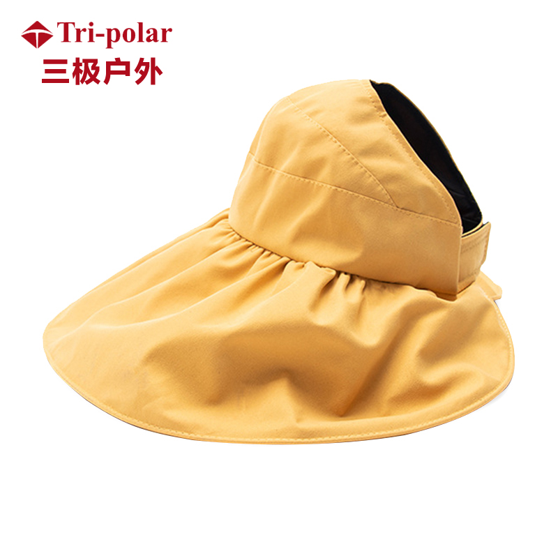 三极户外（Tri-polar）TP6435夏季双层渔夫帽女空顶黑胶遮阳帽黑胶款-黄色均码