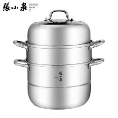 张小泉 C32420100蒸锅玻璃盖三层蒸笼不锈钢汤锅韵味三层蒸锅28cm3层