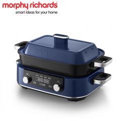 摩飞（Morphyrichards） 二代多功能料理锅鸳鸯火锅5升定时预约烤肉涮一体蒸煮炒煎大屏触控煮锅多用途电火锅MR9099 轻奢蓝