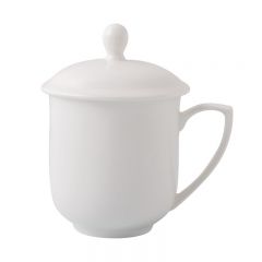 斯贝戈 酒店宾馆客房陶瓷茶杯纯白色介杯茶杯带盖杯办公室会议杯喝水杯子 陶瓷新峰盖杯【容量360ml】