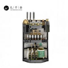 九千谷 转角调料架中号+筷筒+刀架3层黑色 转角调料架厨房置物架佐料调味品瓶罐盒挂钩大容量台面收纳篮2014