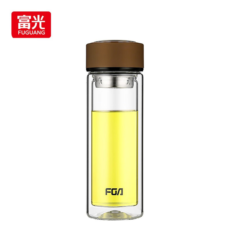 富光（FUGUANG） WFB1013-320 水杯320ML双层玻璃杯透明办公杯车载家用高硼硅玻璃杯泡茶杯带茶隔玻璃杯子咖色