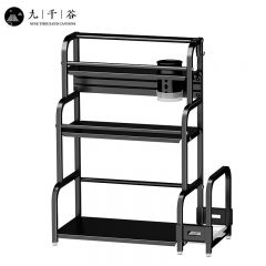 九千谷 调料架双层50简化版+粘板架+筷子筒+6挂钩 厨房置物架放调味料多功能台面家用油盐酱醋收纳架6240