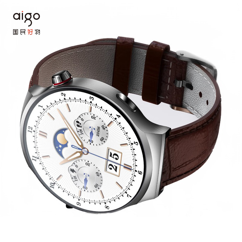 爱国者（aigo） GT-V8顶配版 智能手表旗舰版男女通用款健康监测血压心率多功能通话圆盘运动手表 银色
