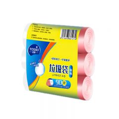 优奥（YOUAO）抽绳垃圾袋加厚90只（45*50cm*3卷）手提式自动收口穿绳袋塑料袋