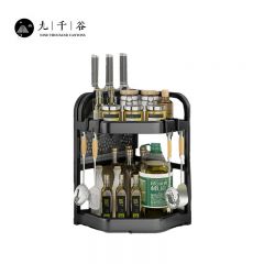 九千谷 转角调料架 中号+刀架2层黑色 厨房置物架佐料调味品瓶罐盒挂钩大容量台面收纳篮2010