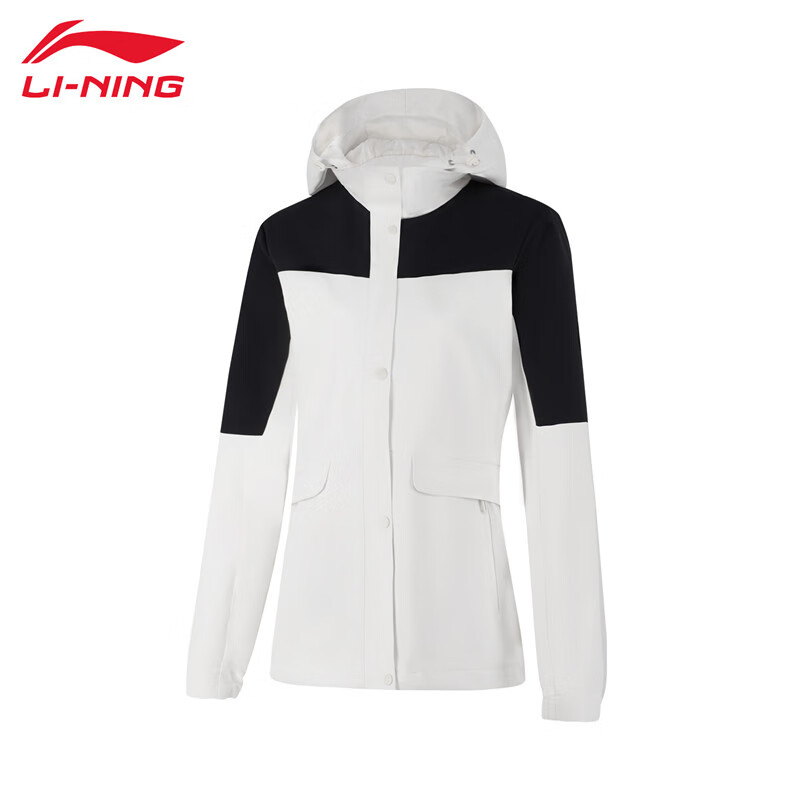 李宁（LI-NING） 防风保暖女款运动风衣AFDUA14-7乳白色黑色L