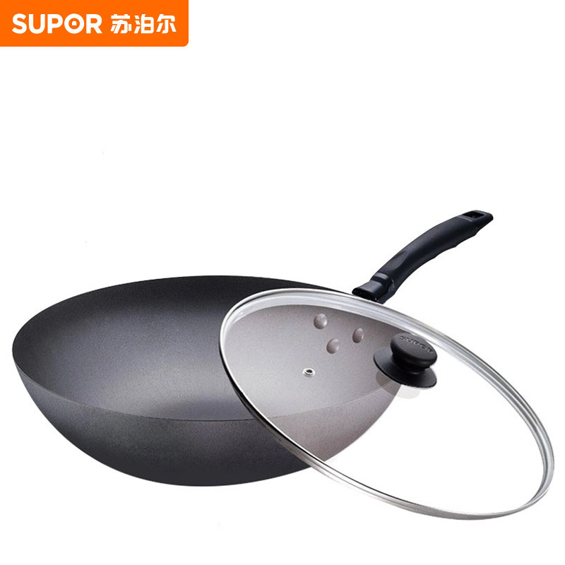 苏泊尔（SUPOR） 精铸铁锅炒锅 直径30CM 可视玻璃盖 一锅多用 明火电磁炉通用 FC30Q2
