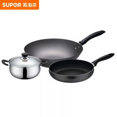 苏泊尔（SUPOR） T1405T爱家必备三件套明火电磁通用32cm铸铁炒锅+20cm+26cm铝合金煎锅304不锈钢汤锅