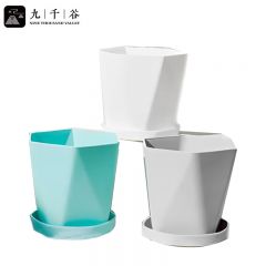 九千谷  花盆 大号菱形树脂办公室家用几何花带托盘3个装（灰白蓝）7604