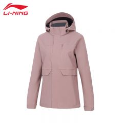 李宁（LI-NING） 防风防泼水女款开衫连帽运动风衣AFDT750-2木粉色XS码
