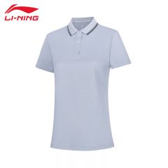 李宁（LI-NING） APLU192-10运动时尚舒适透气女款短袖T恤POLP衫鸽子灰L码