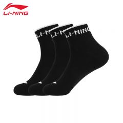 李宁（LI-NING） AWSV037-2舒适透气中性运动短袜三双装黑黑黑M码