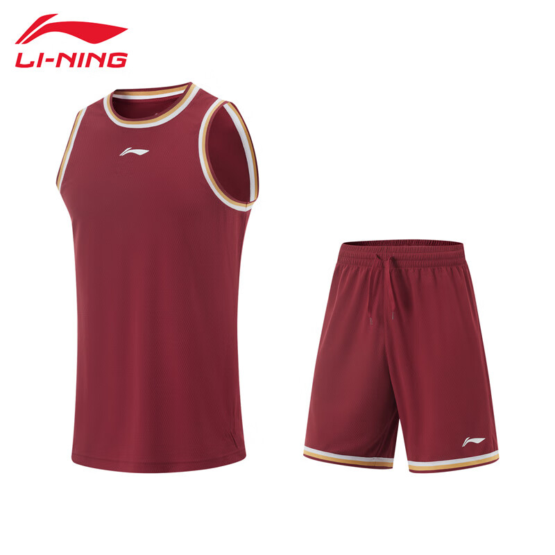 李宁（LI-NING） AATV001-13男士比赛服套装篮球舒适透气运动套装浙江红XL码