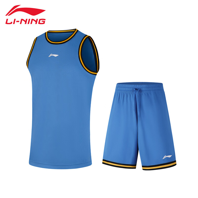 李宁（LI-NING） AATV001-3男士比赛服套装篮球舒适透气运动套装北京蓝L码