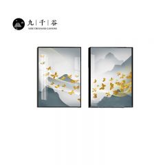 九千谷 餐厅装饰画现代轻奢卧室沙发客厅背景墙遮挡壁画挂画晶钻画50*70cm*2晶瓷镶钻画黑框8434