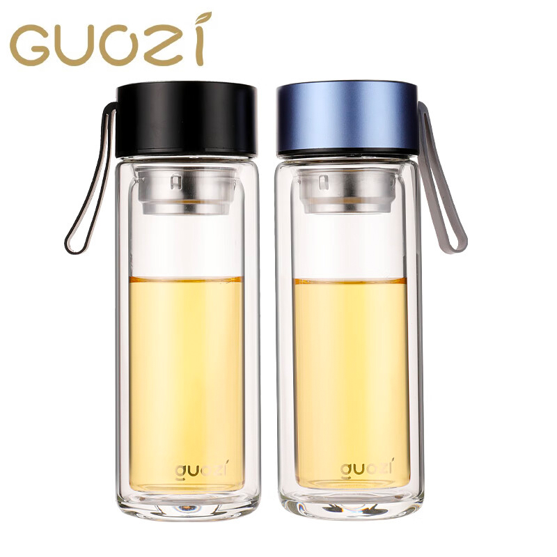 果兹（GUOZI） GZ-S18A 悦莱双层玻璃杯家用办公防烫水杯雅致黑/清雅蓝 个颜色随机