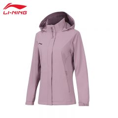 李宁（LI-NING） 防风防泼水女款开衫连帽运动风衣AFDT748-2仙霞紫M码