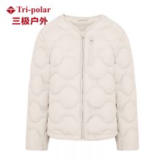 三极户外（Tri-Polar） TP9136冬季V领无领轻薄短款修身羽绒服女士圆领短款外套白色S码