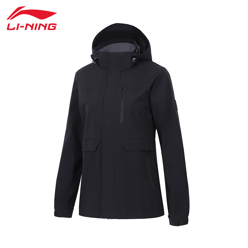 李宁（LI-NING） 防风防泼水女款开衫连帽运动风衣AFDT750-8黑色XXL码