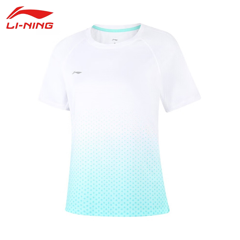 李宁（LI-NING） ATSV436-4女士舒适透气短袖亲肤吸汗上衣标准白/岛屿蓝3XL码
