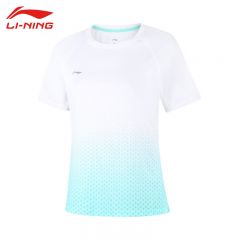 李宁（LI-NING） ATSV436-4女士舒适透气短袖亲肤吸汗上衣标准白/岛屿蓝XXL码
