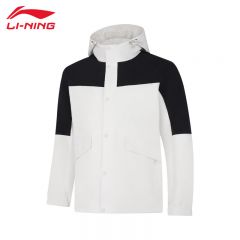 李宁（LI-NING） 防风保暖男款运动风衣AFDUA13-7乳白色黑色3XL