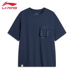 李宁（LI-NING） AHSU511-6男士短袖文化衫舒适透气夏季上衣鸢尾蓝L码